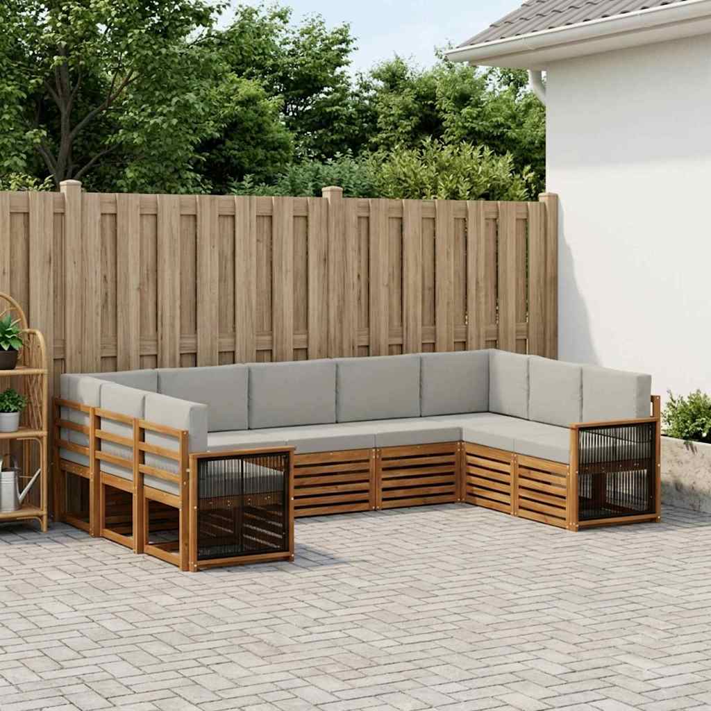 Set divano sezionale con cuscino 7 pcs Naturale e Grigio Chiaro
