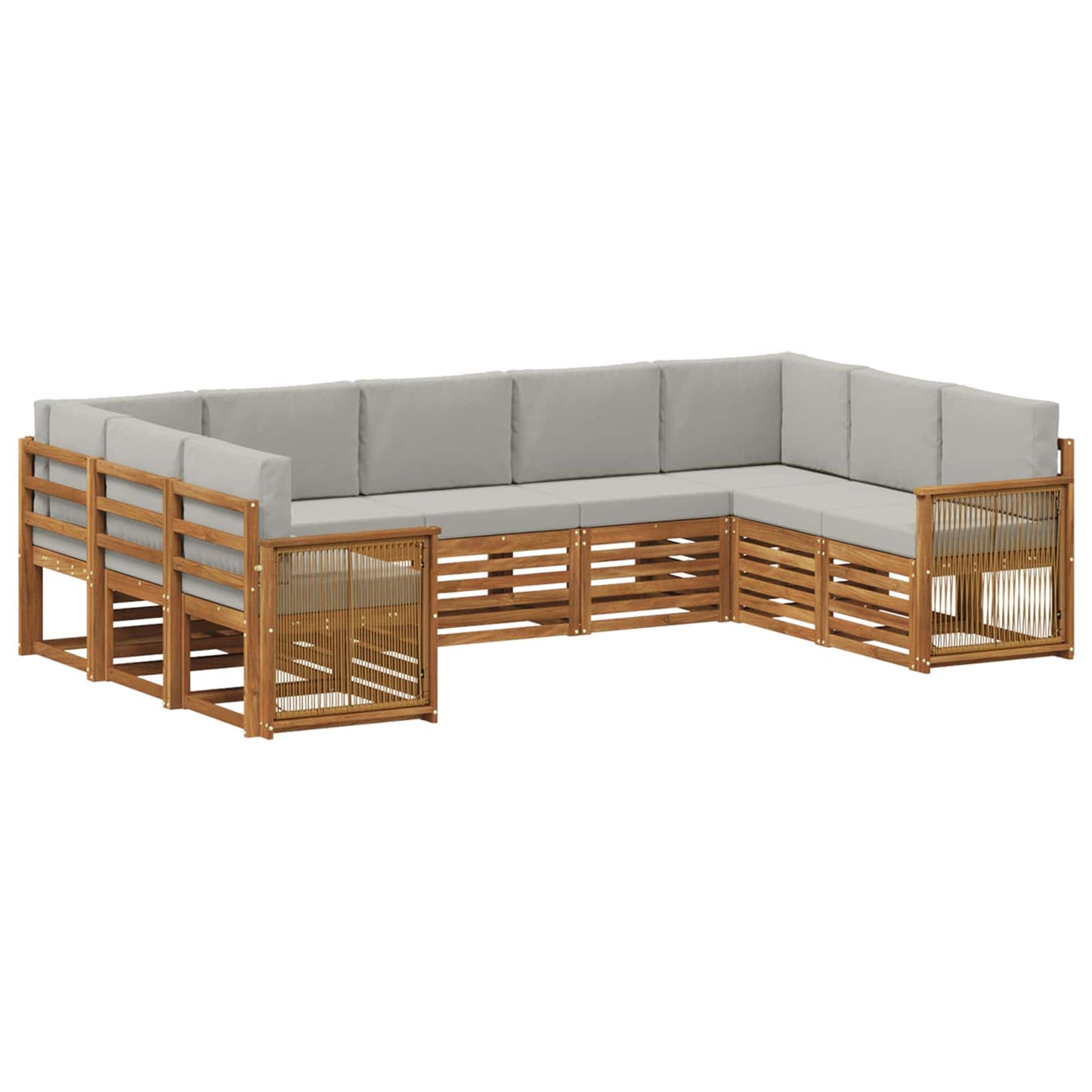 Set di divani da esterno 7 pz Naturale e Grigio Chiaro