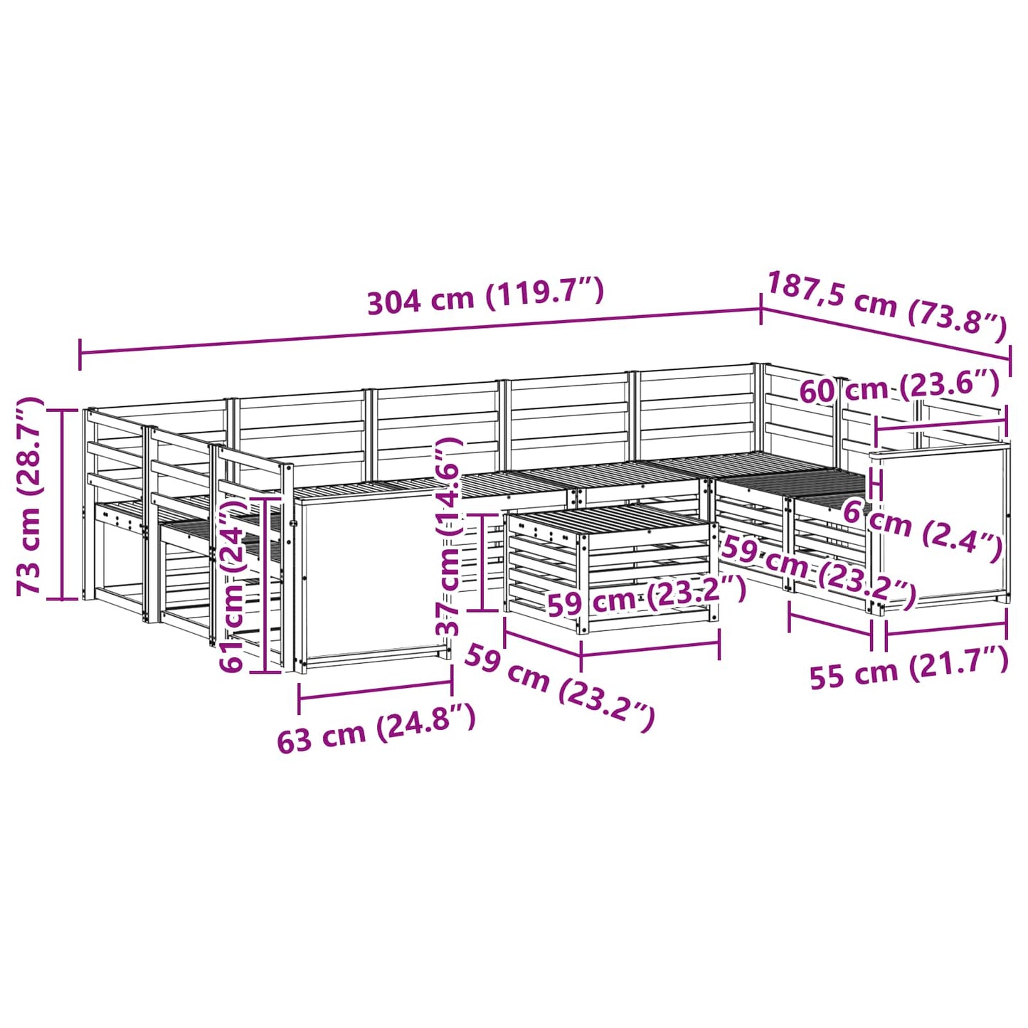 Set divani Legno di Acacia Massello