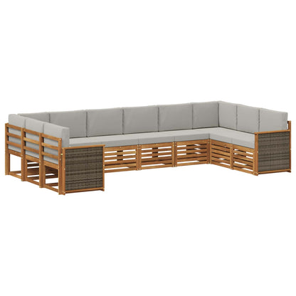 Set di divani da esterno 7 pz Naturale e Grigio Chiaro