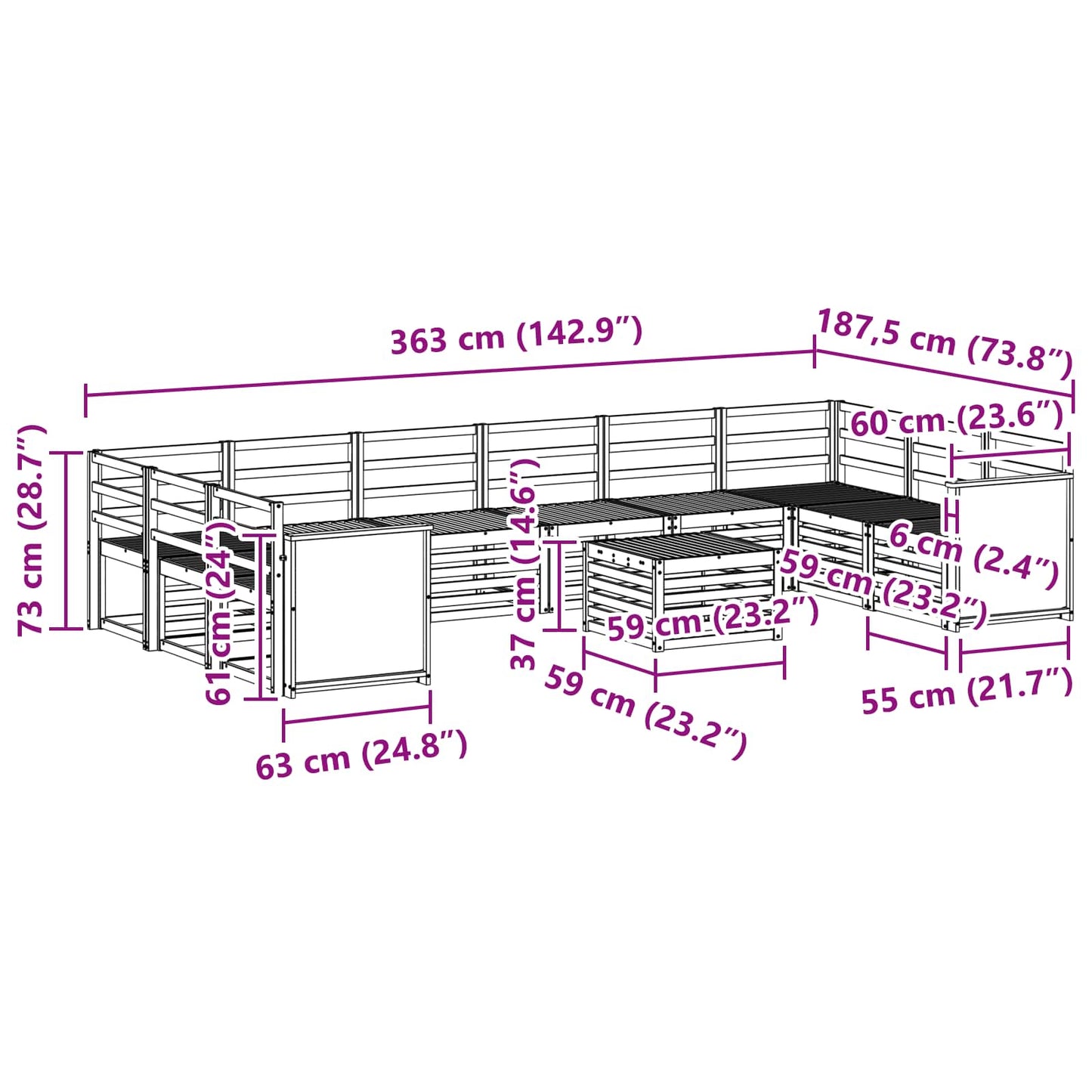 Set di divani da esterno 8 pcs Naturale