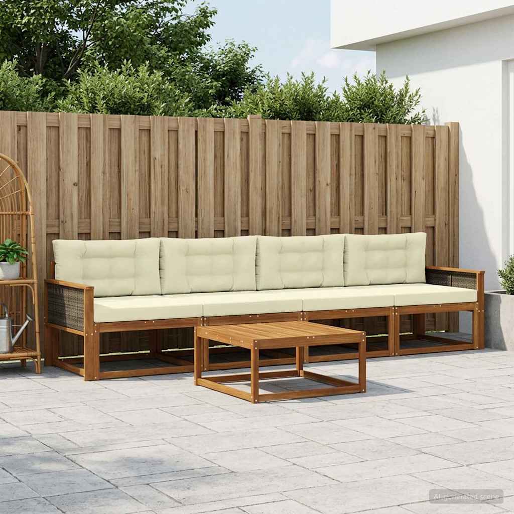 Set di divani da esterno con cuscino 5 pcs Naturale e Crema | homemem39