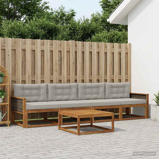 Set di divani da esterno 5 pcs Naturale e Grigio chiaro | homemem39