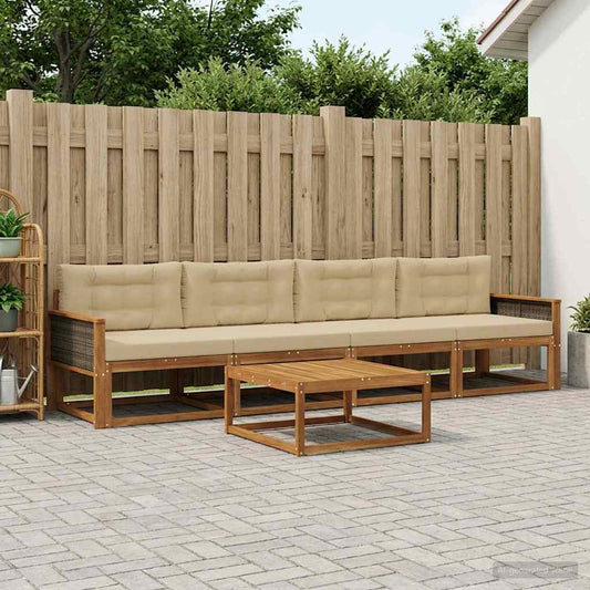 Set di divani da esterno con cuscino 5 pcs Naturale e Beige | homemem39