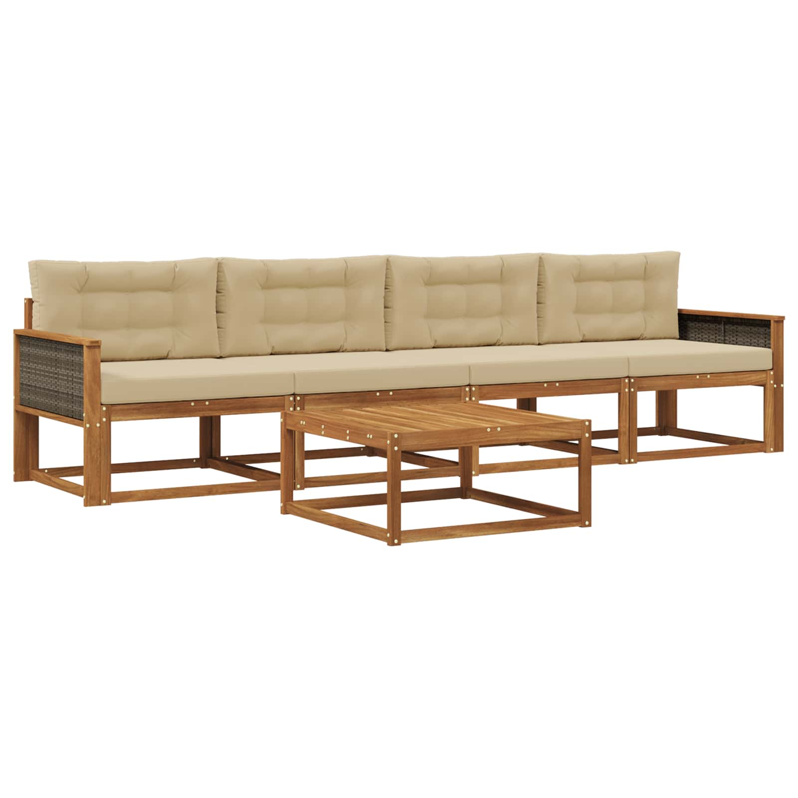 Set di divani da esterno con cuscino 5 pcs Naturale e Beige | homemem39