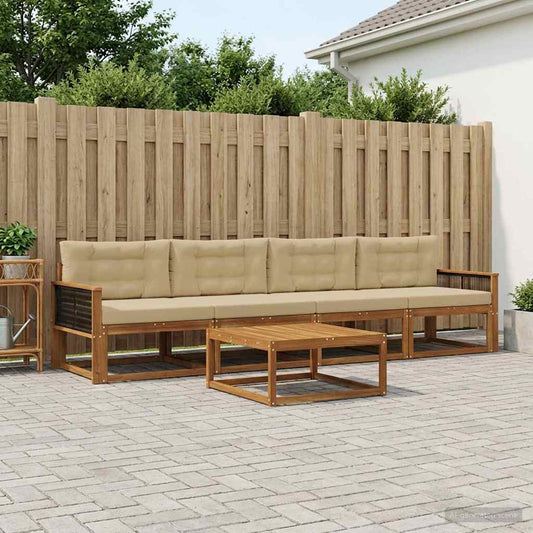Set di divani da esterno con cuscino 5 pcs Naturale e Beige | homemem39