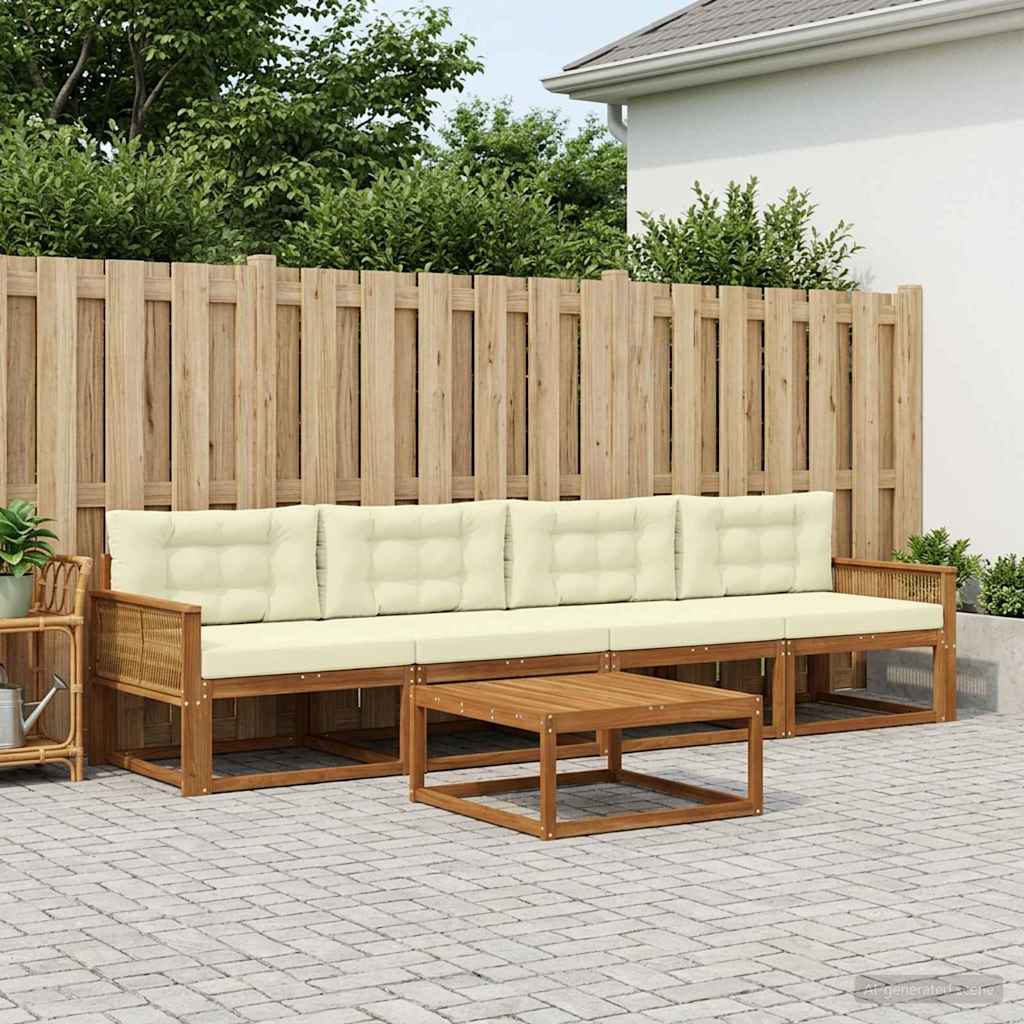 Set di divani da esterno con cuscino 5 pcs Naturale e Crema | homemem39