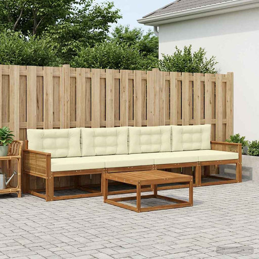 Set di divani da esterno con cuscino 5 pcs Naturale e Crema | homemem39