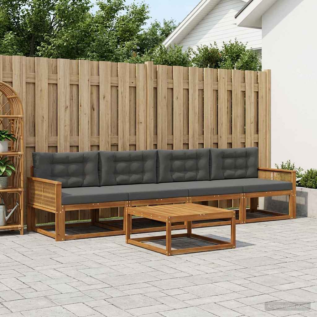 Set di divani da esterno con cuscino 5 pcs Naturale e Antracite | homemem39