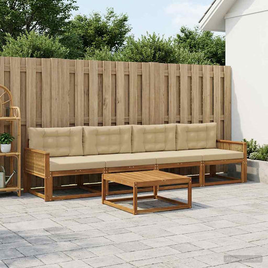 Set di divani da esterno con cuscino 5 pcs Naturale e Beige | homemem39
