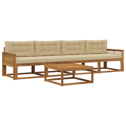 Set di divani da esterno con cuscino 5 pcs Naturale e Beige | homemem39