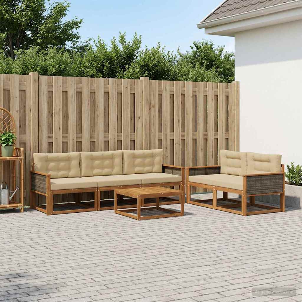 Set di divani da esterno con cuscino 6 pcs Naturale e Beige | homemem39