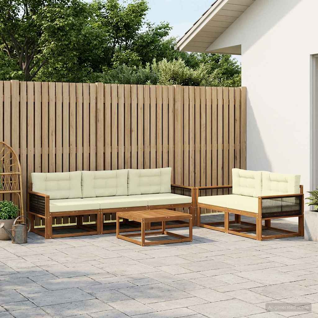 Set di divani da esterno con cuscino 6 pcs Naturale e Crema | homemem39
