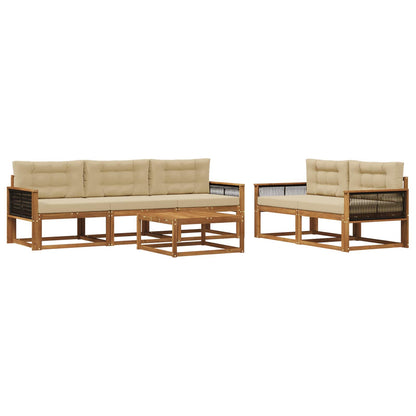 Set di divani da esterno con cuscino 6 pcs Naturale e Beige | homemem39