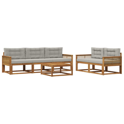 Set di divani da esterno 6 pcs Naturale e Grigio chiaro