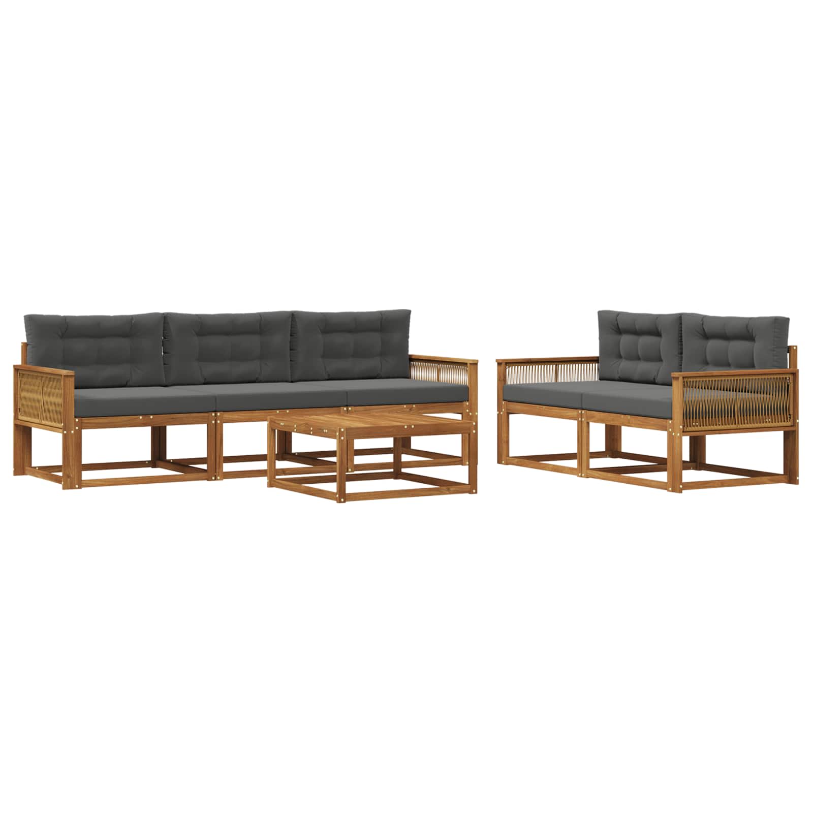 Set di divani da esterno con cuscino 6 pcs Naturale e Antracite | homemem39