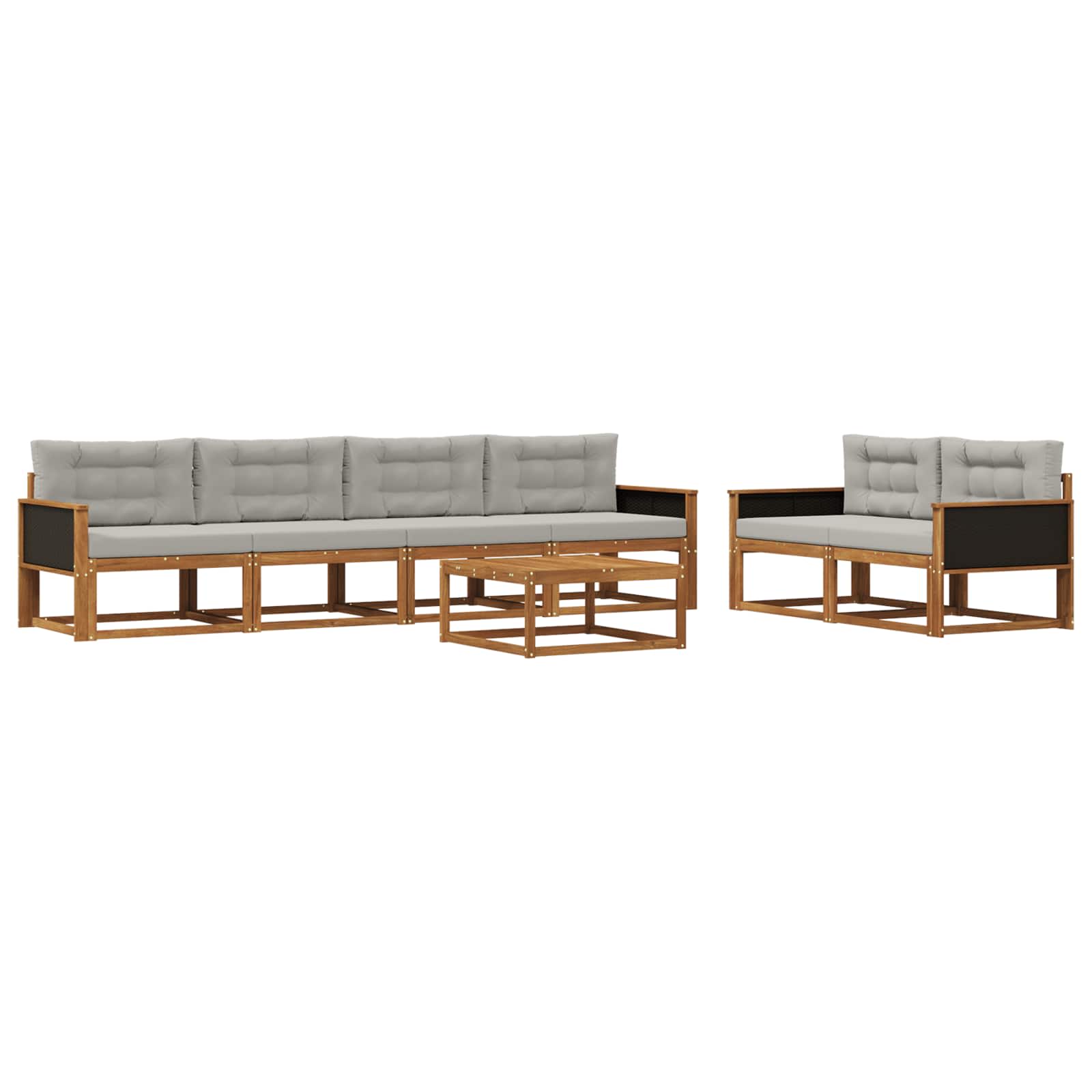 Set di divani da esterno 7 pcs Naturale e Grigio chiaro | homemem39