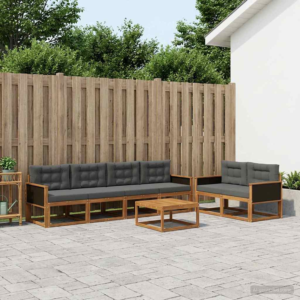 Set di divani da esterno con cuscino 7 pcs Naturale e Antracite | homemem39