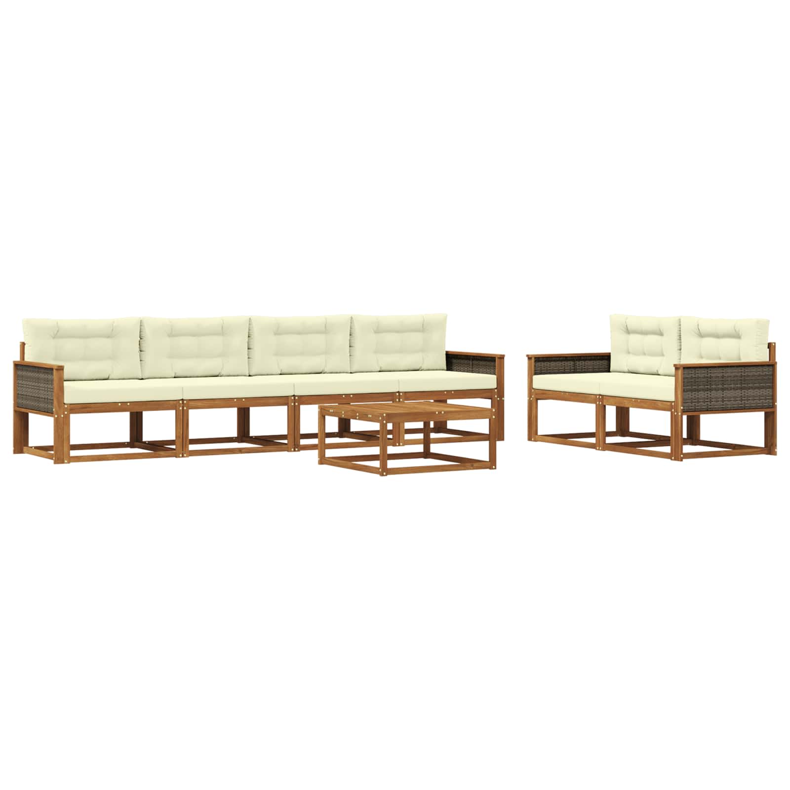 Set di divani da esterno con cuscino 7 pcs Naturale e Crema | homemem39