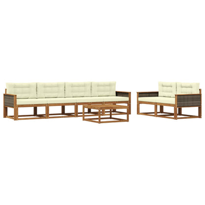 Set di divani da esterno con cuscino 7 pcs Naturale e Crema | homemem39