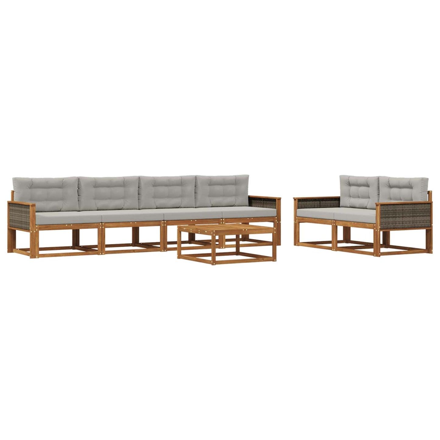 Set di divani da esterno 7 pcs Naturale e Grigio chiaro | homemem39