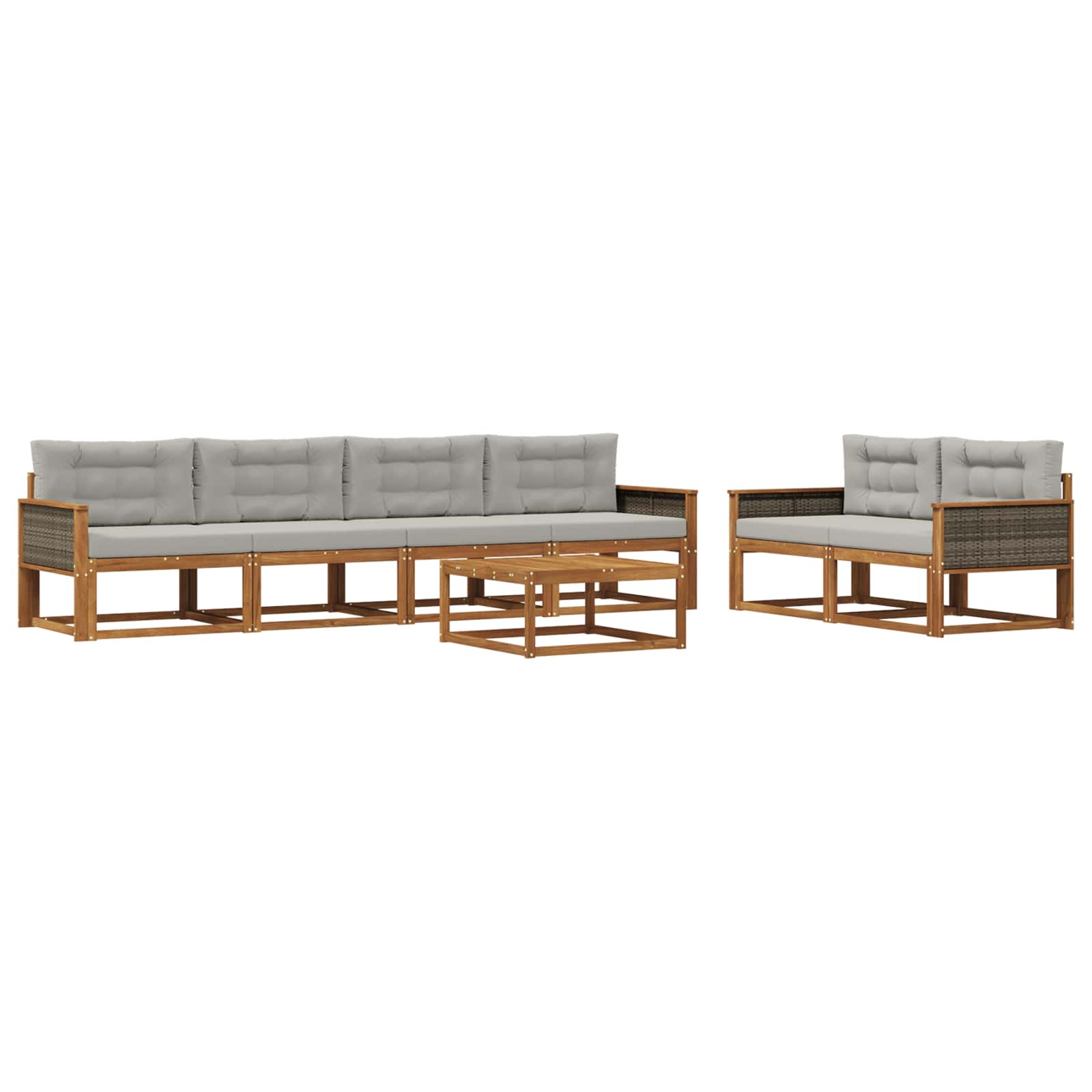 Set di divani da esterno 7 pcs Naturale e Grigio chiaro | homemem39