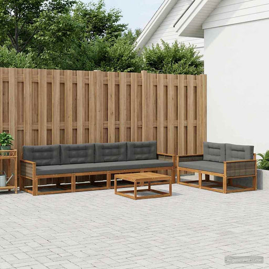 Set di divani da esterno con cuscino 7 pcs Naturale e Antracite | homemem39