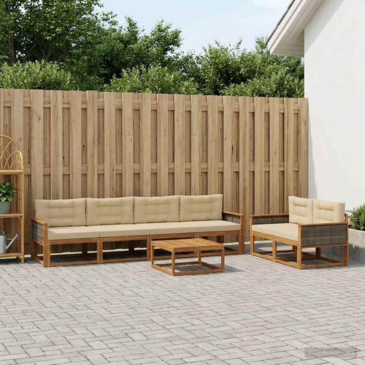 Set di divani da esterno con cuscino 7 pcs Naturale e Beige | homemem39