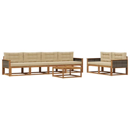 Set di divani da esterno con cuscino 7 pcs Naturale e Beige | homemem39
