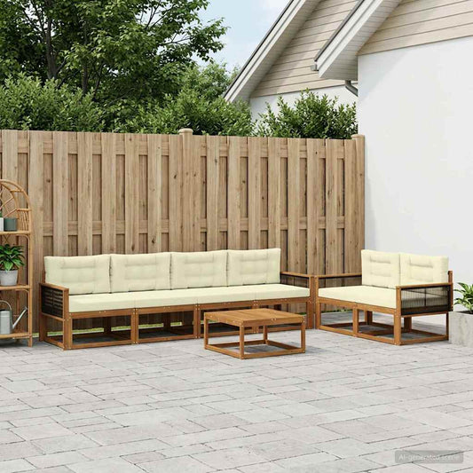 Set di divani da esterno con cuscino 7 pcs Naturale e Crema | homemem39