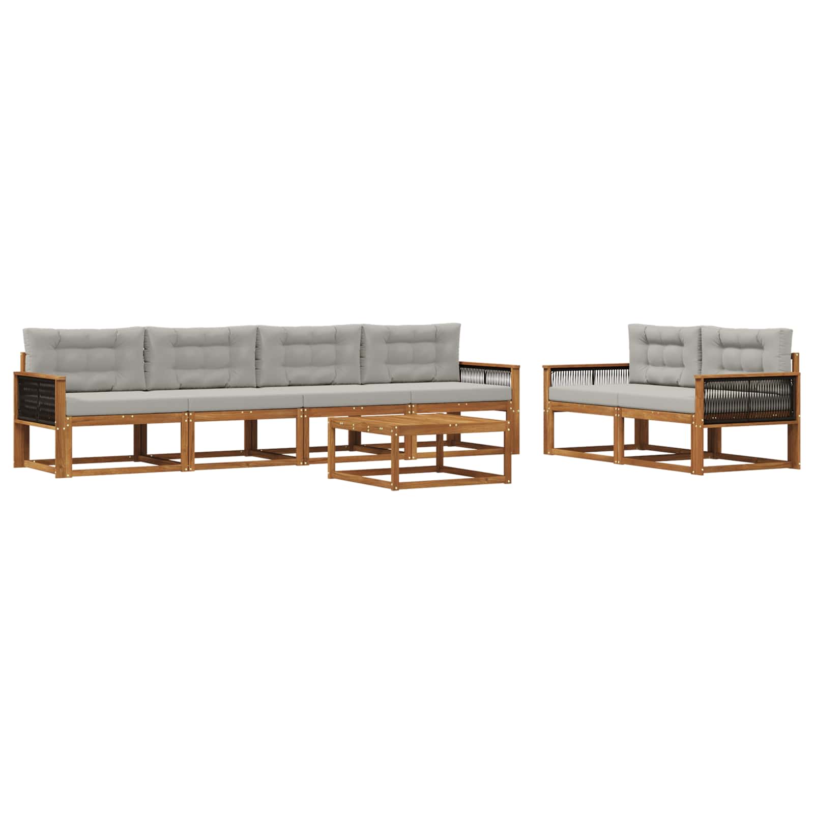 Set di divani da esterno 7 pcs Naturale e Grigio chiaro | homemem39