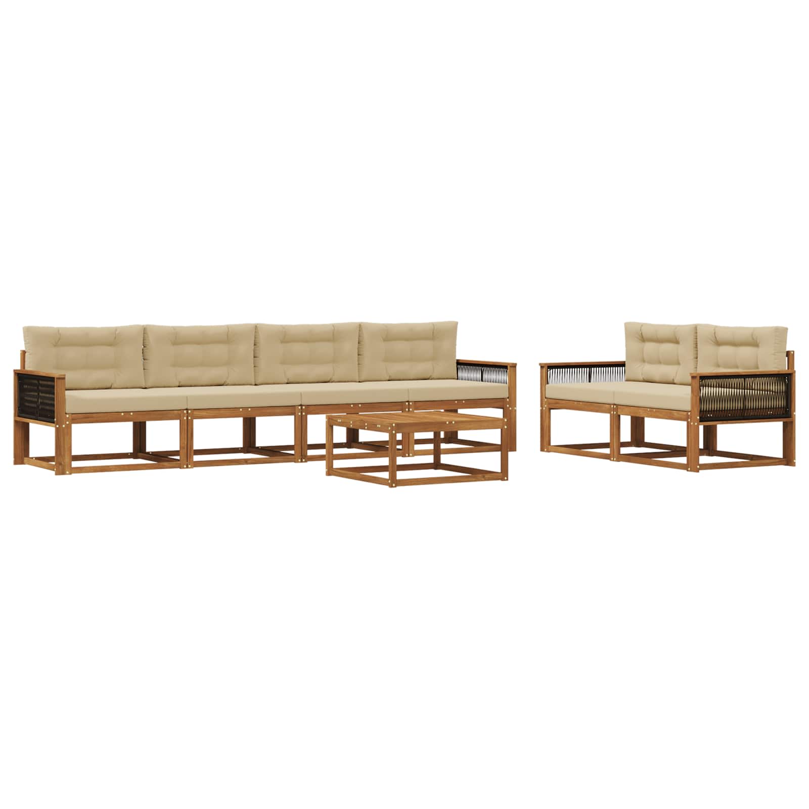 Set di divani da esterno con cuscino 7 pcs Naturale e Beige | homemem39
