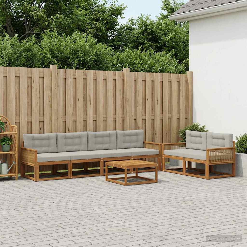 Set di divani da esterno 7 pcs Naturale e Grigio chiaro | homemem39