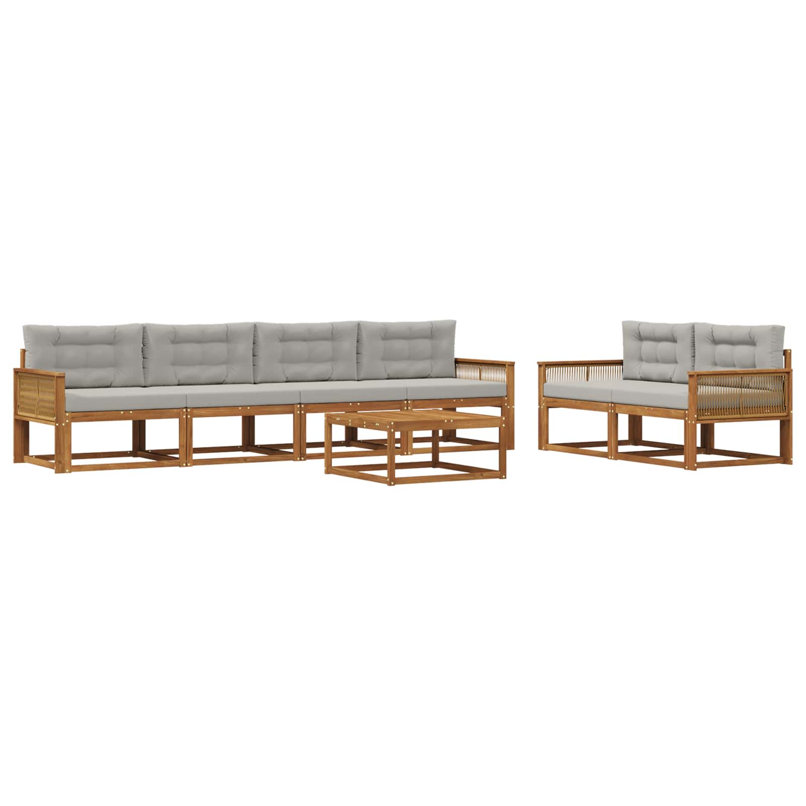Set di divani da esterno 7 pcs Naturale e Grigio chiaro | homemem39