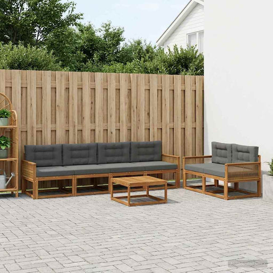 Set di divani da esterno con cuscino 7 pcs Naturale e Antracite | homemem39