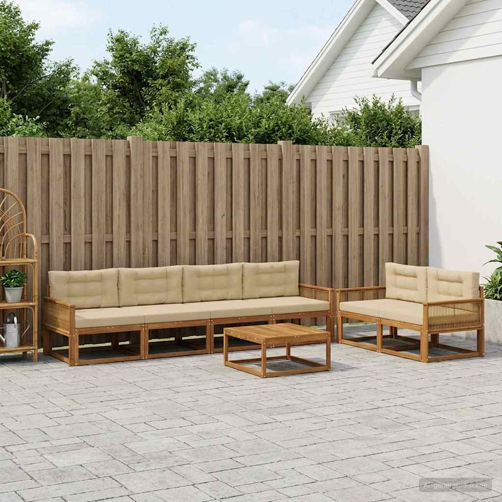 Set di divani da esterno con cuscino 7 pcs Naturale e Beige | homemem39