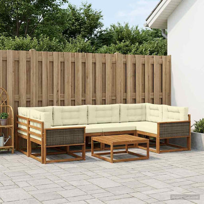 Set di divani da esterno con cuscino 7 pcs Naturale e Crema | homemem39