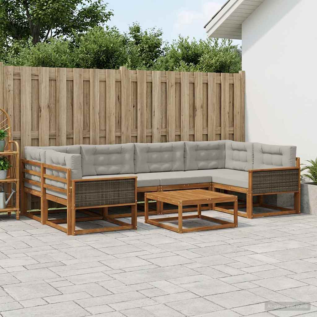 Set di divani da esterno 7 pcs Naturale e Grigio chiaro | homemem39