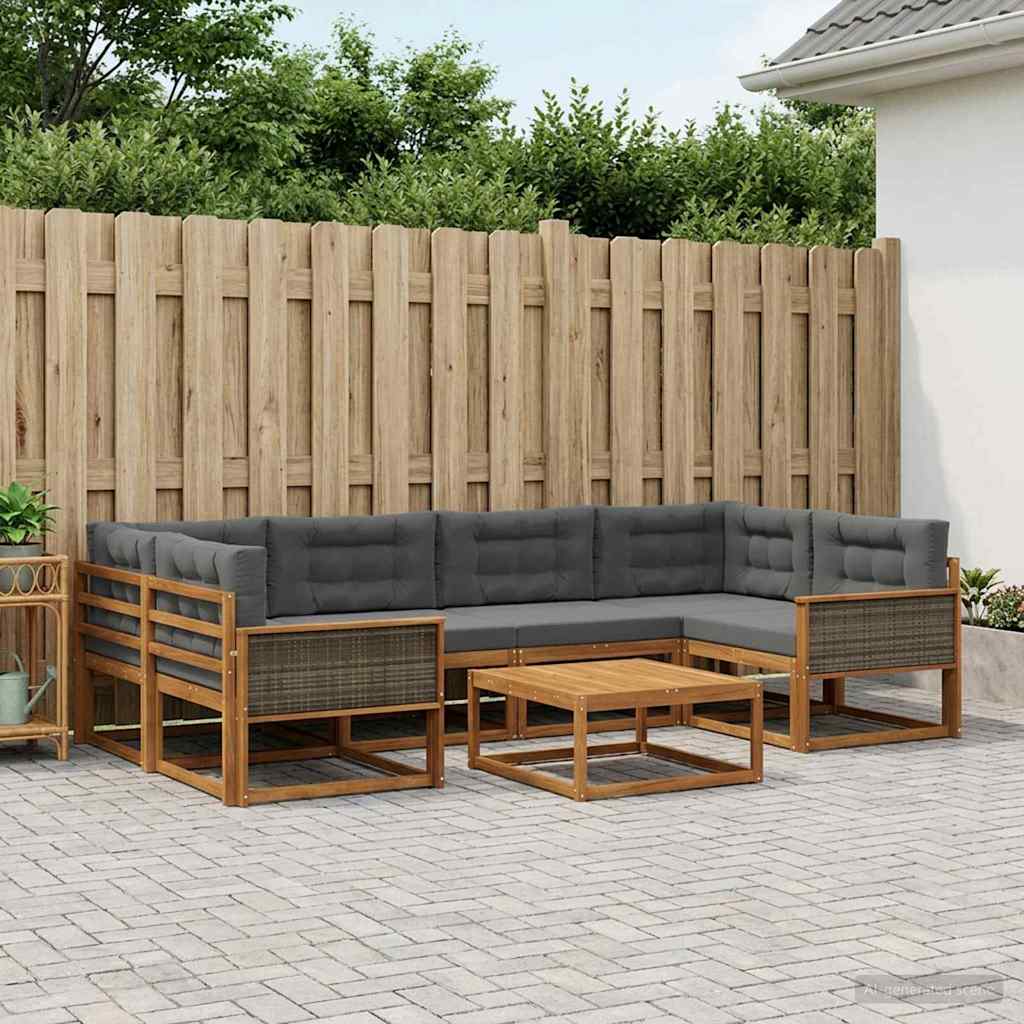 Set di divani da esterno con cuscino 7 pcs Naturale e Antracite | homemem39
