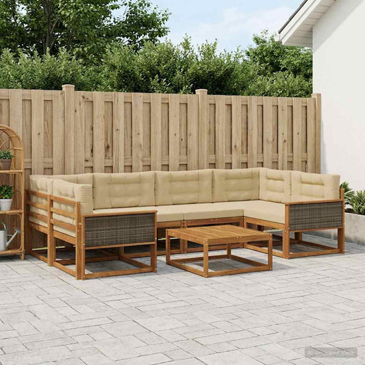 Set di divani da esterno con cuscino 7 pcs Naturale e Beige | homemem39