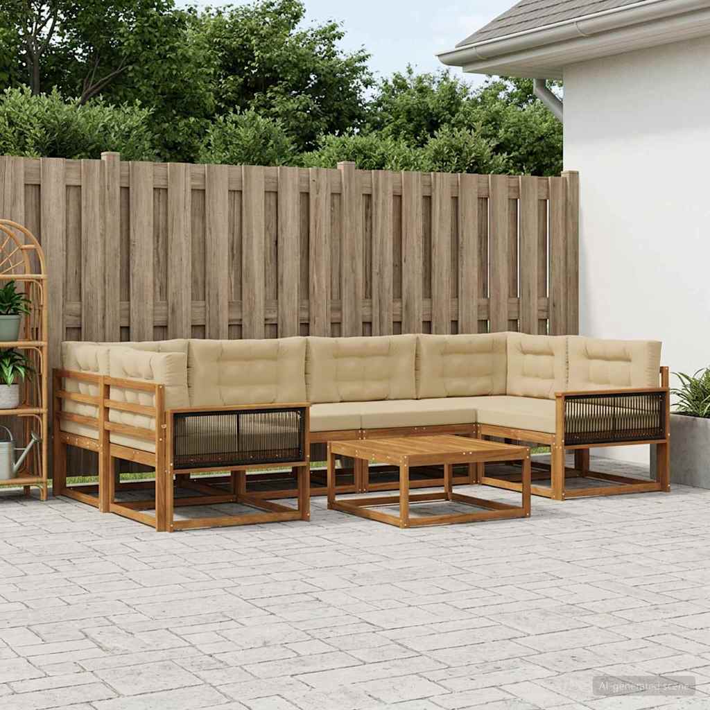 Set di divani da esterno con cuscino 7 pcs Naturale e Beige | homemem39