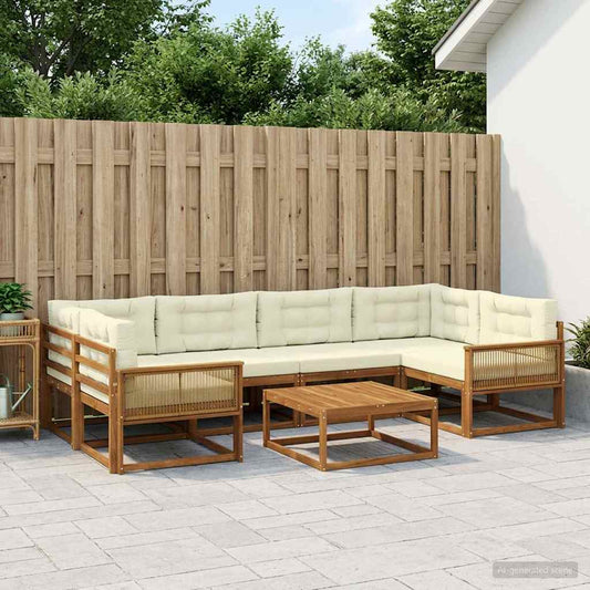 Set di divani da esterno con cuscino 7 pcs Naturale e Crema