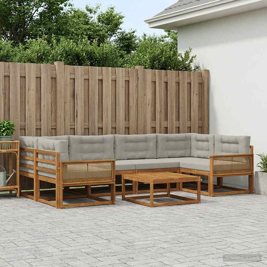 Set di divani da esterno 7 pcs Naturale e Grigio chiaro