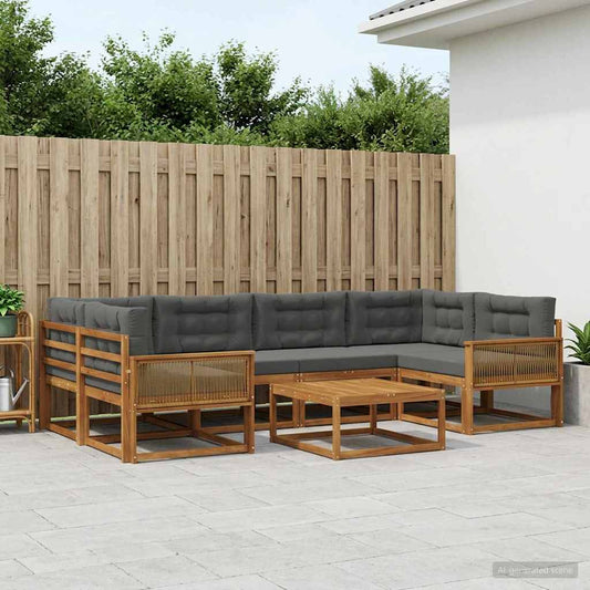 Set di divani da esterno con cuscino 7 pcs Naturale e Antracite | homemem39