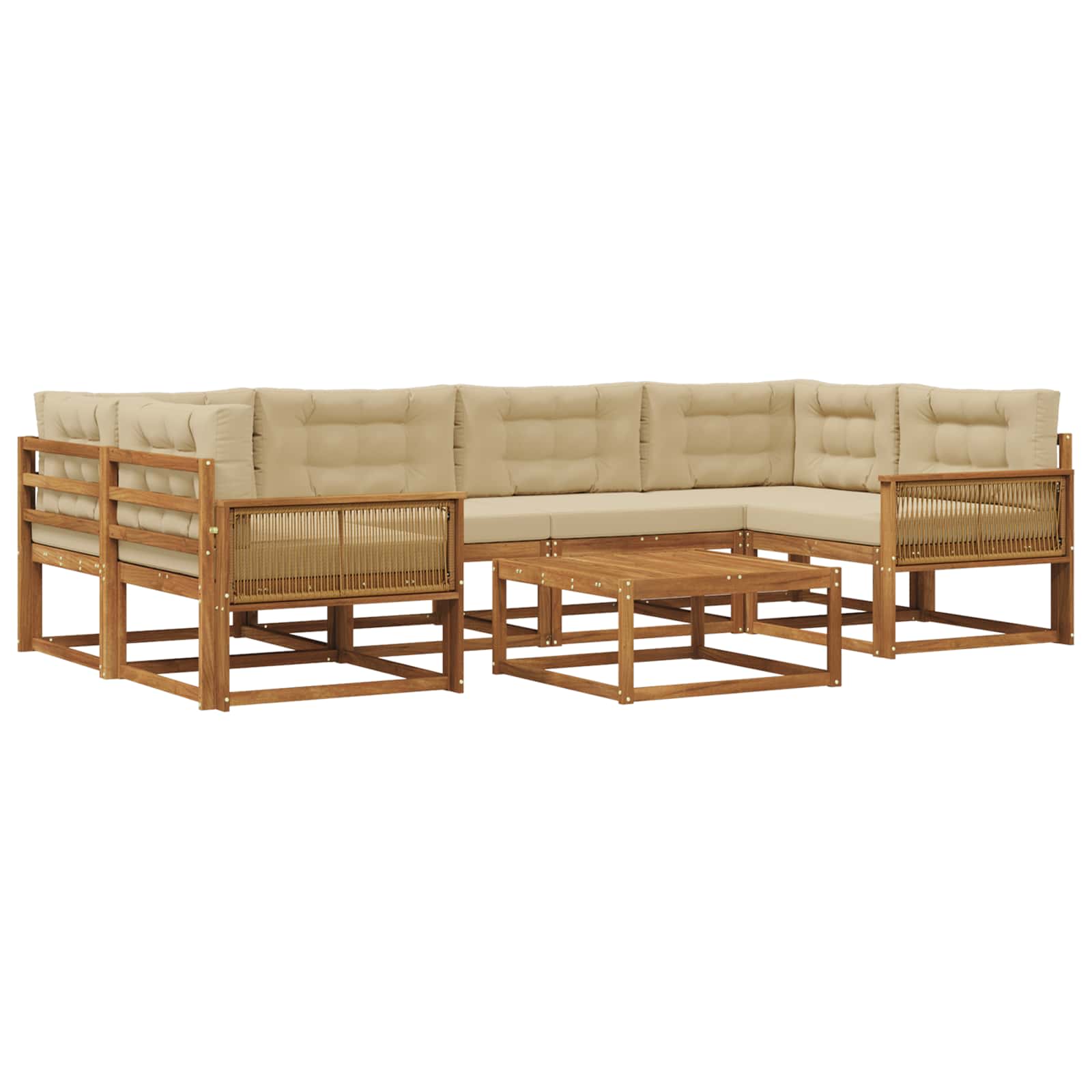 Set di divani da esterno con cuscino 7 pcs Naturale e Beige | homemem39