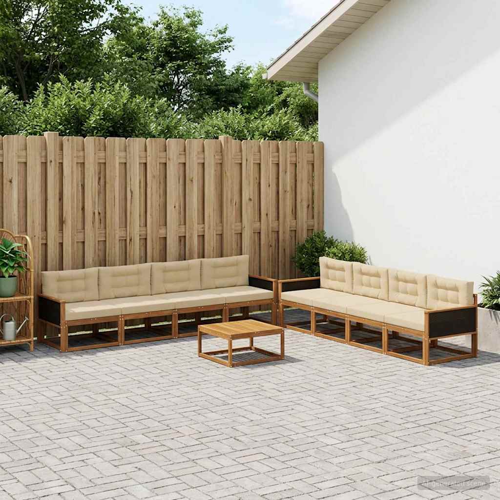 Set di divani da esterno con cuscino 9 pcs Naturale e Beige | homemem39