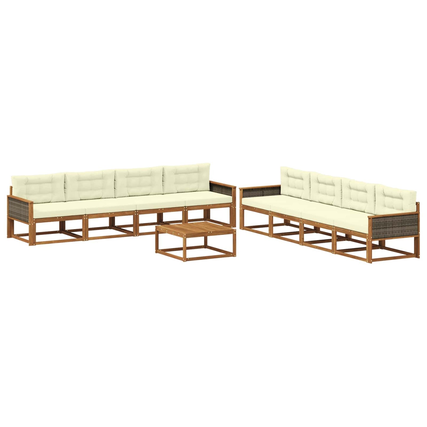 Set di divani da esterno con cuscino 9 pcs Naturale e Crema | homemem39