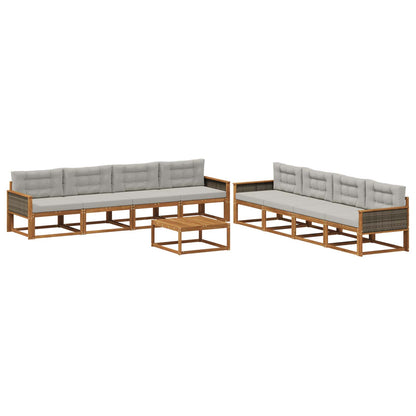 Set di divani da esterno 9 pcs Naturale e Grigio chiaro | homemem39