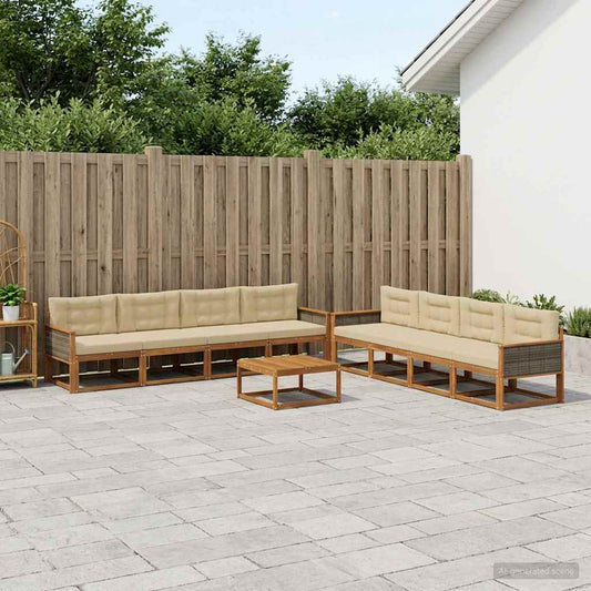 Set di divani da esterno con cuscino 9 pcs Naturale e Beige | homemem39