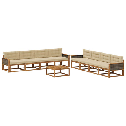 Set di divani da esterno con cuscino 9 pcs Naturale e Beige | homemem39